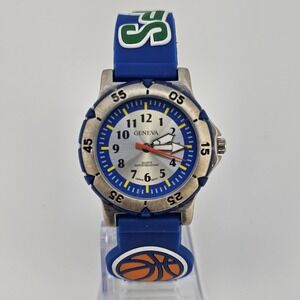 Kids Sports Analog Watch 33MM Blue Gray Dial Blue Plastic Bands New Battery